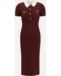 Self-Portrait - Knit Midi Dress With Statement Buttons - Lyst