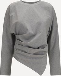 Ganni - Asymmetric Draped Stretch Cotton Top - Lyst