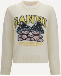 Ganni - Mushroom Teddy Wool-Blend Sweater - Lyst