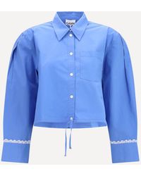 Ganni - Cotton Shirt With Lace Details - Lyst