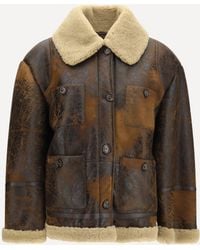 Valstar - Oversized Leather Jacket With Shearling Collar - Lyst