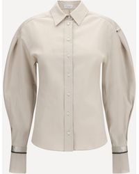 Brunello Cucinelli - Stretch Cotton Poplin Shirt With Shiny Silk Cuffs - Lyst