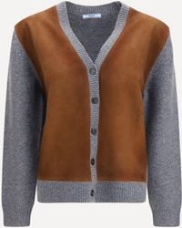 Prada - Suede And Wool Cardigan - Lyst