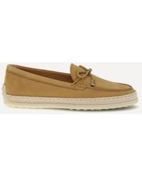 Tod's - Suede And Raffia Loafers - Lyst