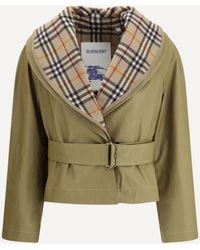 Burberry - Cropped Cotton Jacket With Check Quilting - Lyst