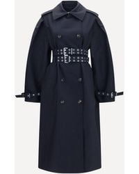 Ganni - Double-Breasted Cotton Trench Coat With Double Belt - Lyst