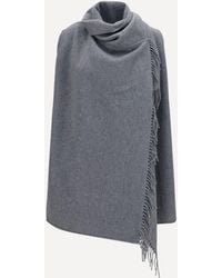 Fabiana Filippi - High-Neck Wool Cape With Concealed Closure And Fringes - Lyst