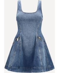 Self-Portrait - Denim Flared Mini Dress - Lyst