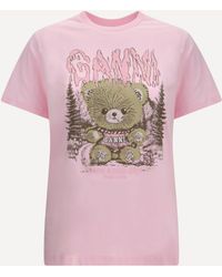 Ganni - Teddy Forest Cotton T-Shirt - Lyst