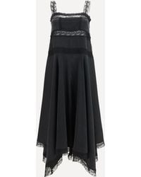 Ganni - Silk Maxi Dress With Lace Details - Lyst