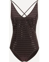 Brunello Cucinelli - Shimmering Striped One-Piece Swimsuit - Lyst