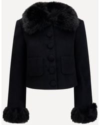 Self-Portrait - Wool-Blend Jacket With Faux Fur Cuffs - Lyst