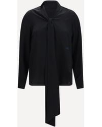 Burberry - Silk Blouse With Embroidered Logo And Scarf Detail - Lyst