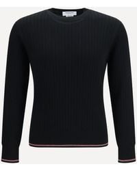 Thom Browne - Crewneck Cotton Knit Sweater With 4-Bar Detail - Lyst