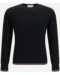 Thom Browne - Crewneck Cotton Knit Sweater With 4-Bar Detail - Lyst