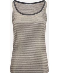 Brunello Cucinelli - Striped Linen Lamé Jersey Tank Top With Glossy Finishes - Lyst