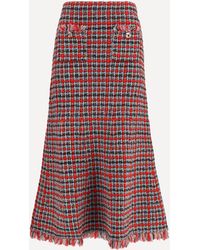 Self-Portrait - Check Knit Midi Skirt With Frayed Edges - Lyst