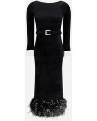 Self-Portrait - Feather-Trimmed Chenille Midi Dress - Lyst