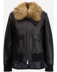 Sacai - Leather Jacket With A Plush Collar - Lyst