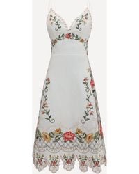 FARM Rio - Embroidered Midi Dress With Asymmetrical Hem - Lyst