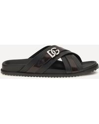 Dolce & Gabbana - Dolce & Gabbana Smooth Calf Leather Slide Sandals Nero - Lyst