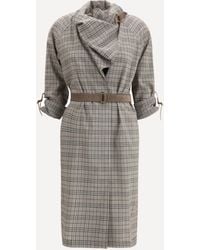Burberry - Wool Check Dress With A Shawl Collar - Lyst