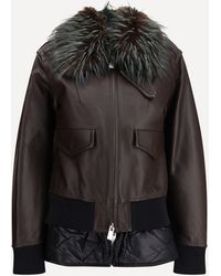 Sacai - Leather Jacket With A Plush Collar - Lyst