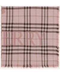Burberry - Check Wool And Silk Wide Scarf With Ekd - Lyst