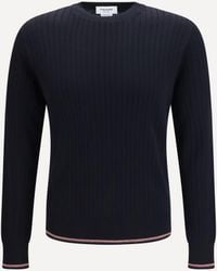 Thom Browne - Crewneck Cotton Knit Sweater With 4-Bar Detail - Lyst