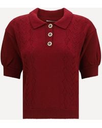 Alessandra Rich - Merino Wool Polo Shirt With Buttons - Lyst