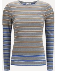 Ganni - Double-Sleeve Striped Cotton T-Shirt - Lyst