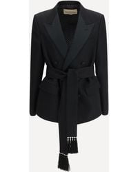 Valentino - Double-Breasted Virgin Wool Blazer With Belt - Lyst