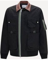 Sacai - Cotton Bomber Jacket With Leather Details - Lyst