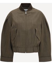 Ganni - Lightweight Wool Bomber Jacket Canteen - Lyst