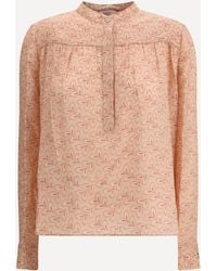 Kristina Ti - Blouse With Foliage Print And Refined Stand-Up Collar - Lyst