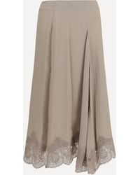 P.A.R.O.S.H. - P. A.R. O. H. Silk Blend Midi Skirt With Lace Hem - Lyst