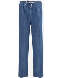 Brunello Cucinelli - Lightweight Denim Pants With Drawstring And Double Pleats - Lyst