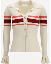 Self-Portrait - Striped Viscose Knit Button Top - Lyst