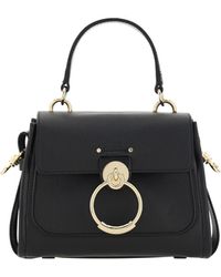 Chloé - Black Pebble Leather Handbag With Metal Ring Details And Gold Hardware - Lyst