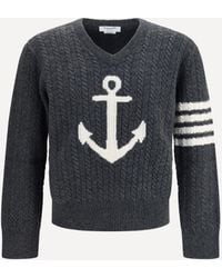 Thom Browne - Bar Merino Wool Sweater With Anchor Motif - Lyst