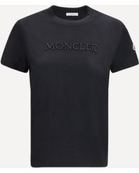 Moncler - Cotton T-Shirt With A Tone On Tone Embroidered Logo - Lyst