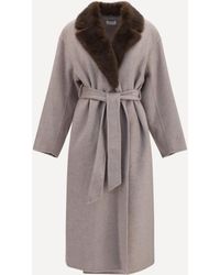 P.A.R.O.S.H. - P. A.R. O.S. H. Wool Coat With Fur Collar And Belt - Lyst