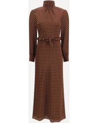 Alessandra Rich - Polka Dot Silk Crêpe De Chine Midi Dress With Bow - Lyst