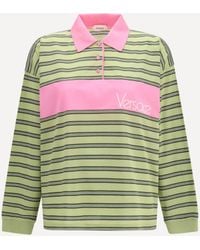 Versace - Striped Intarsia Cotton Polo With Embroidered Logo - Lyst