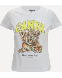 Ganni - Tiger Cotton T-Shirt - Lyst