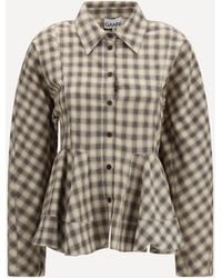 Ganni - Check Flannel Peplum Shirt - Lyst
