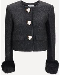 Self-Portrait - Metallic Bouclé Jacket With Faux Fur Cuffs - Lyst