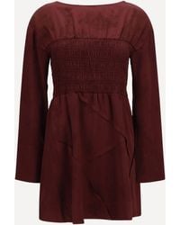 Ganni - Long-Sleeve Satin Mini Dress - Lyst