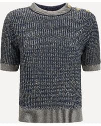 Balmain - Short-Sleeve Sequined Sweater With Buttons - Lyst