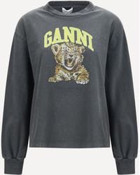 Ganni - Long-Sleeve Tiger-Print T-Shirt - Lyst